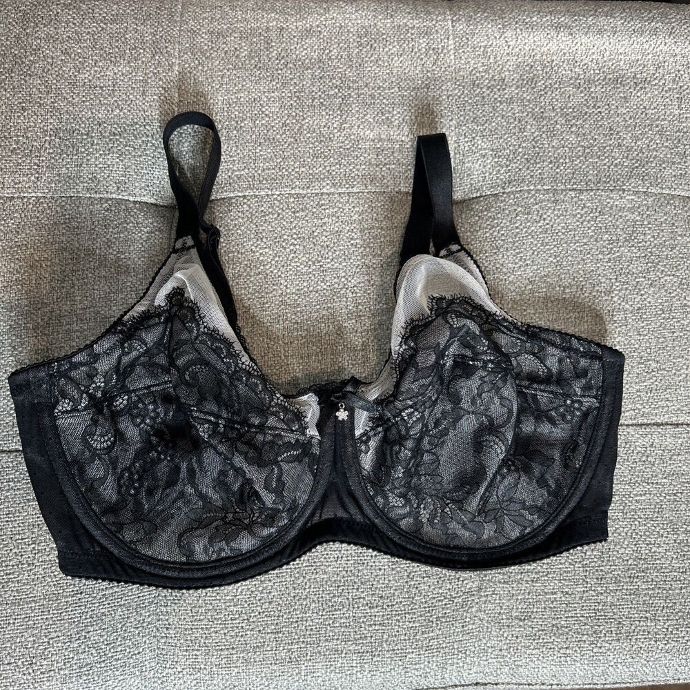 Wacoal Bra 36D Full Coverage Retro Chick Lace Underwire Black Cream